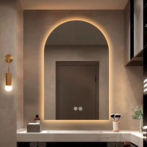 Bogen Badspiegel Mit Beleuchtung, Smart Beschlagfrei LED Badezimmerspiegel Mit Touchschalter, Wandspiegel, Deko Spiegel Zum Aufhängen Für Bad Wohnzimmer Flur Schlafzimmer Schminktisch ( Size : 50x70cm