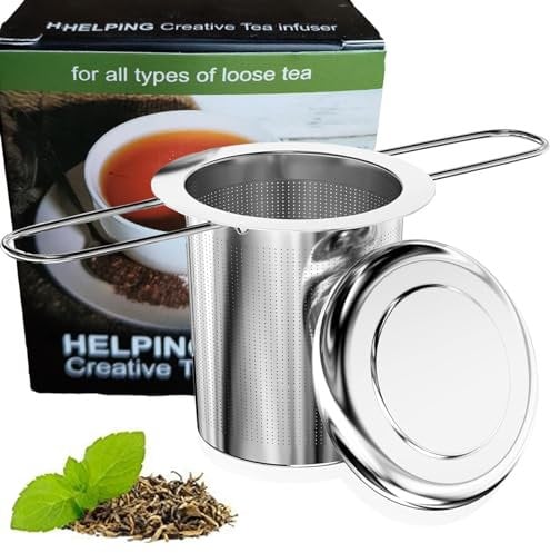 SHUBEIEUMI Teesieb, Teesieb für Losen Tee, Teefilter 304 Edelstahl aus Rostfreiem Stahl mit Deckel und Faltbare Griffe für losen Tee, Passend für die Meiste