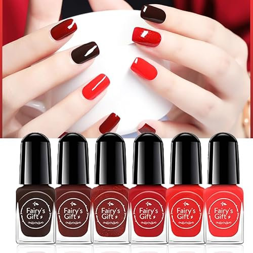 Red Nail Polish-6pcs Peel Off Nail Varnish Sets- Healthy Water Based Formula Quick Dry Non-Toxic Nail Polish-Low Odor No Need UV Diy Nail Polish Set For Women,Teens,Girl(12ml)