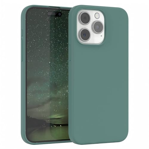 EAZY CASE Premium Silikon Handyhülle kompatibel mit iPhone 15 Pro Max Slimcover mit Kameraschutz und Innenfutter, Silikonhülle, Schutzhülle, Bumper, Handy Case, Hülle, Softcase, Nacht Grün