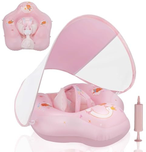 LOOWARTS Baby Schwimmring ab 12-36 Monate,Aufblasbarer Schwimmring Baby mit Sonnendach,Baby Schwimmhilfe Mit Sicherheitssitz,Schwimmtrainer Verfügt über UPF50+ UV-Schutz, Geeignet für Babys 10-15 kg.
