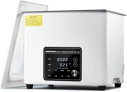 CREWORKS 10L Nettoyeur à Ultrasons Professionnel Numérique Silencieux Ultrasons 240W Chauffage 300W avec Mode Dégazage et 7 Niveaux d'Oscillation 3 Modes avec Minuterie pour Usage Domestique, Blanc
