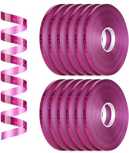 Dooozy 12 Rollen Ringelband Geschenkband Set, 5MM 50M Geschenkbänder für Geburtstag Luftballons Hochzeit Geschenkverpackung Florist Luftballon Schleifen und Saisonale Deko(Laser Rosenrot)