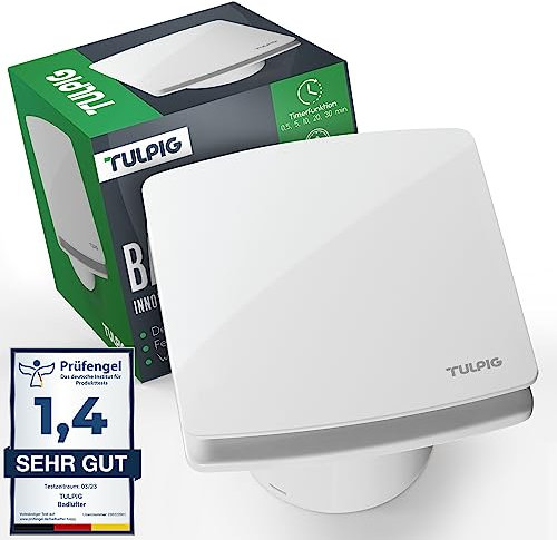 Tulpig Badlüfter 100mm leise 34dB Badventilator mit Lichtschalter für Wand-, Decken- und Fenstermontage