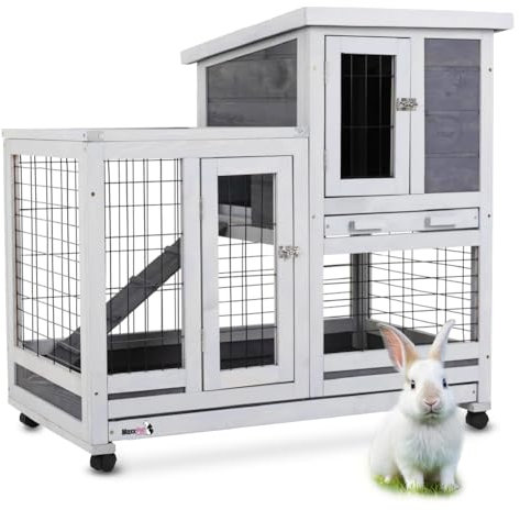MaxxPet Kaninchenhaus - Kaninchenauslauf - Kaninchenstall - Kaninchenhaus aus Holz für draußen - 95x63x93cm - Grau