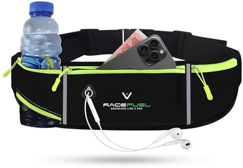 RaceFuel Laufgürtel für Handy und Trinkflasche - Lauftasche Jogging, Hüfttasche, Sportgürtel, Running Belt zum Joggen, Laufen, Sport, Fitness - passend für alle Smartphones