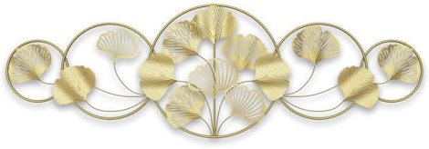 QHENS Wanddeko Ginkgo Gold, Wanddeko Metall Groß, Wand deko Wohnzimmer für Home Wall Art Dekoration, 3D wanddekoration Gingko, Blatt Einstellbar, 128x43CM