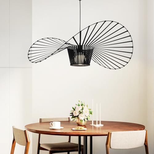 Homefire Pendelleuchte Esstischlampe Hängelampe Schwarz - Esszimmerlampe Hängend Kronleuchter Modern Hängeleuchte Schlafzimmer E27 Höhenverstellbar Pendellampe Hut Design Lampenschirm 60cm