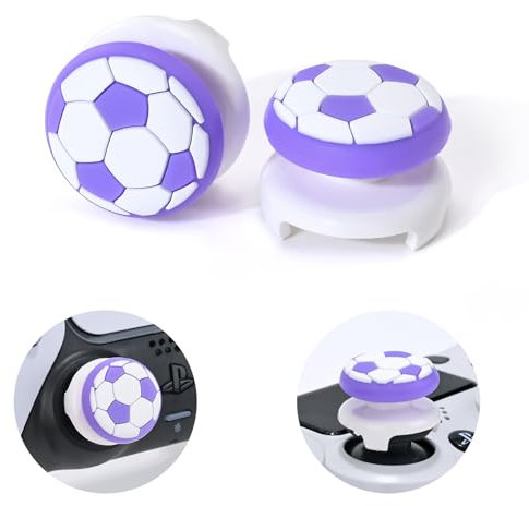 DLseego Thumbstick Griffe für PS5 PS4 Controller, 2 hohe Höhe Daumen Stick Griffe Silikon 3D Fußball Textur Anti Slip Controller Joystick Cover kompatibel mit PS4/PS5,Lila