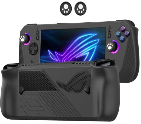 Carcasa para ASUS ROG Ally X 2024, funda de silicona con 2 tapas de joystick, piel resistente a los arañazos, funda a prueba de polvo para ROG Ally X 2024 Accesorios (Negro)