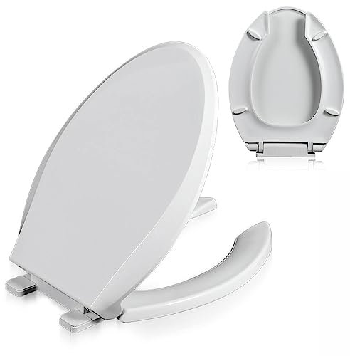 XRPOUXMTE WC-Sitz mit Absenkautomatik, vorne offen, verlängerter WC-Sitz, kompatibel mit auswechselbarem WC-Sitz, oval, weiß