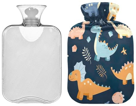 Ewusp Cute Dinosaur Hot Water Bottle with Cover, 2L Hot Water Bag for Neck Shoulder Pain Relief, Menstrual Cramps, Hand Feet Warmer, Hot Compress and Cold Therapy