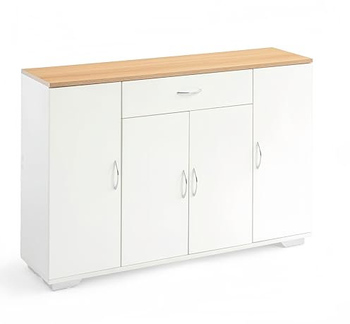 GOKHOMX Mueble de almacenamiento, aparador de cocina, almacenamiento, mueble de entrada, con estantes ajustables, apto para cocina, comedor, salón, dormitorio (natural, 110 x 30 x 70 cm)