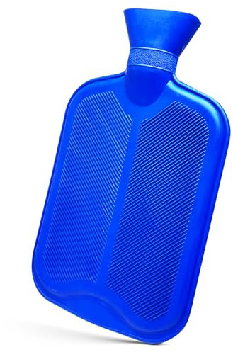 RE-GEN Hot Water Bottle, 2 Litre Capacity, Double Ribbed Front & Back, Made from Natural Rubber. Ideal for Hot Warming Pain Relief Therapy Treatment (Blue - Single Pack)