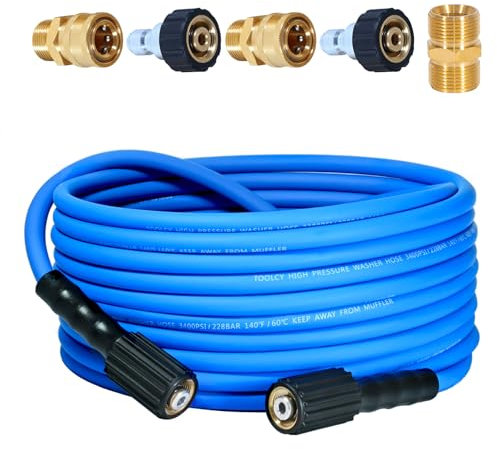 TOOLCY 3400 PSI Pressure Washer Hose 30ft Super Flexible Kink Resistant Power Washer Hose 1/4 Inch Replacement Power Wash Hose with M22 and 3/8 Quick Connection Kit for Gas & Electric
