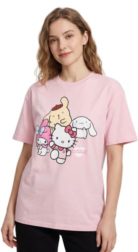 Hello Kitty & Friends T-Shirt à Manches Courtes Femme Rose | Tee-Shirt Graphique Sanrio | Haut de Personnage Mignon