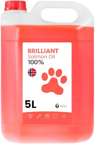 Brilliant Norwegian Salmon Oil for Dogs, Cats, Horse, Ferret - Pure Omega 3, 6 & 9 Fish Oil Food Treats Supplement for Natural Coat, Immune Support, Itchy Skin, Joint & Brain Health - 5 Litres