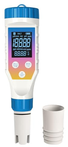 YIYEGO pH Messgerät für Wasser, pH/H2/TMEP/EC/TDS/ORP/SALZ-Kit, Salzgehalt Messgerät für Pool, Aquarien, Wasserstoff Wassertester für Wasserstoff Wasserflasche, ph EC Messgerät für Hydrokultur