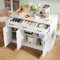 Isla de cocina grande 120 x 60 x 90,5 cm, 3 cajones y 3 puertas, diseño de mármol blanco, estantes ajustables, cajones silenciosos, diseño de área de bar - Utensilios de cocina elegantes y prácticos