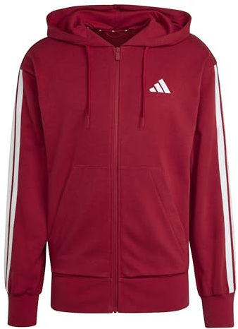 adidas Herren Essential Three Stripes French Terry Fullzip Hoodie, Active Maroon/White, XL