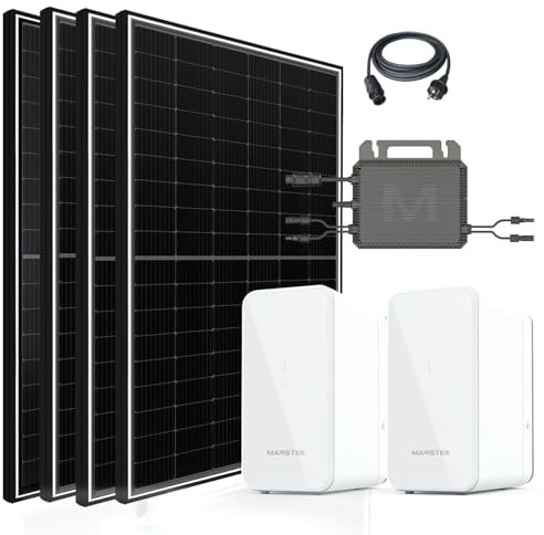 Balkonkraftwerk 2340W Solaranlage mit Speicher 4480W, 800W Marstek Micro Wechselrichter WiFi Bluetooth, 4x450W Bifaziale Solarmodule, Photovoltaik PV Anlage mit 2 Stück Marstek Speicher B2500