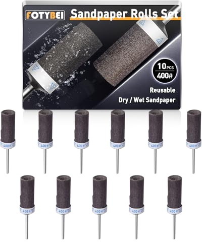 FOTYBEI 10Pcs 400 Grit Sanding Drums Sandpaper Sticks Set for Dremel Rotary Tool Accessories with 1/8 Shank, Suitable for Metal Rust Removal/Jade Polishing/Stone Grinding