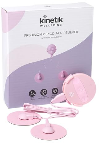 Kinetik Wellbeing Precision Period Pain Reliever, TENS Machine, Drug-Free | Precision Period Pain Reliever for Menstrual Cramps, 6 Modes, 20 Intensity Levels, Dual Precision Pads, Rechargeable