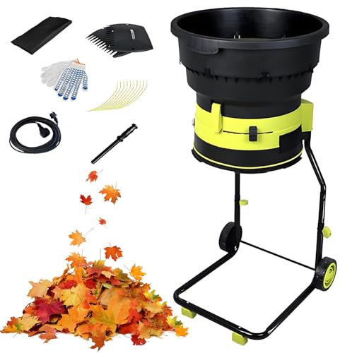 Trituratore elettrico per foglie con cavo, trituratore da giardino portatile da 2500 W con ruote, trituratore e cippatore a 8000 giri/min con sacco di raccolta, diametro dell'imbuto 54 cm