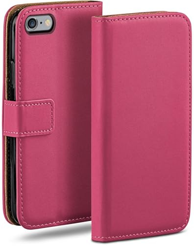 moex für iPhone 6s / iPhone 6 Hülle mit Kartenfach, Handyhülle klappbar 360 Grad Schutzhülle, PU Leder Handytasche iPhone 6s / iPhone 6 Klapphülle Flip Case, Pink