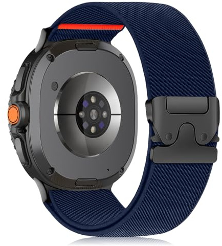 Hinnwer Elástica Correas Compatibles con Samsung Galaxy Watch 9/8 (40mm 44mm), Nylon Trenzado Loop de Deportiva Cierre Paracaídas Pulsera para Galaxy Watch 8 Classic 46mm Azul Oscuro