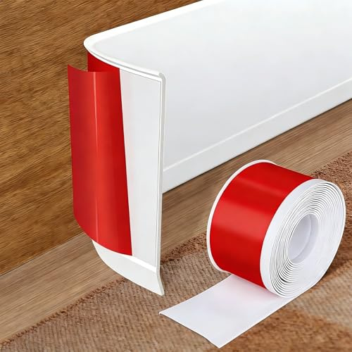 Midslinee Plinthe Souple Autoadhésive en PVC, Blanc Plinthe Plinthe Adhesive 2M x 10CM, Bande Décorative Flexible pour Cuisines, Salles de Bains et Salons