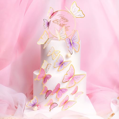 Lishang 26 Stück 3D Schmetterling Deko Geburtstag Torte Cupcake Kuchen Deko Schmetterlinge Tortendeko Geburtstag Tortendekoration für Hochzeit Party