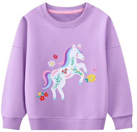 Baogaier Girls Sweatshirt Cotton Long Sleeve Shirts Jumper Age 2-7 Years | Animal Sequins Jumper Crew Neck, Casual Sweater, Loose Kids Clothes, Soft, Breathable, Toddler Pullover, Spring Autumn Tops