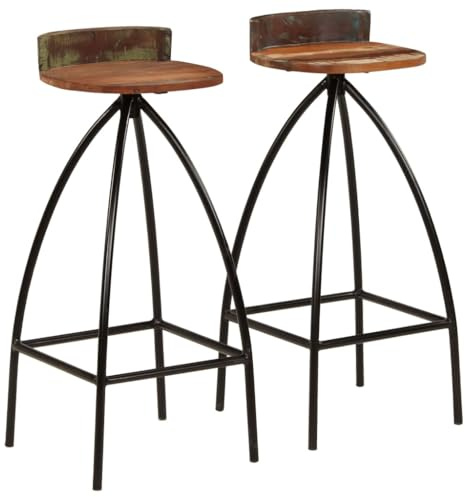 Tonture Barhocker 2er Set, Massives Altholz & Stahl, 40x40x82 cm, Industrie Design, Poliert Lackiert, für Küche, Esszimmer, Theke, Tresen, bis 110 kg Belastbarkeit, Langlebig