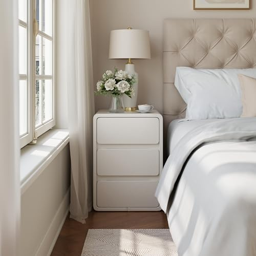AQIMUELE Nachttisch, Schmal, Beistelltisch mit 3 Schubladen, Narrow Nightstand, Installationfrei, Lederoberfläche, für Schlafzimmer, Wohnzimmer, Breite 40 cm (Weiß)