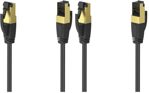 Hama | Cable Ethernet CAT - 8 (Cable de red 40 Gbit/s, apantallado FTP, sin halógenos, largo 1.5 metros, cable red flexible, para Gigabit Ethernet (10/100/1000/40000 Mbit/s)) Negro (Paquete de 2)