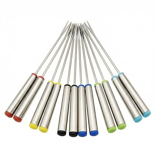 12 Stück Marshmallow Spieße, Fonduegabeln Set aus Edelstahl, 24 cm Lange Spieße für Käsefondue, Schokoladenfondue, Grillen von Marshmallows am Lagerfeuer oder als Obstgabeln, Vielseitiges Besteck