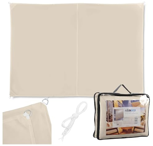Relaxdays Sonnensegel, 2x3 m, Polyester, wasserdicht, beige | Segeltuch mit Ösen & Spannseilen, Sonnentuch rechteckig