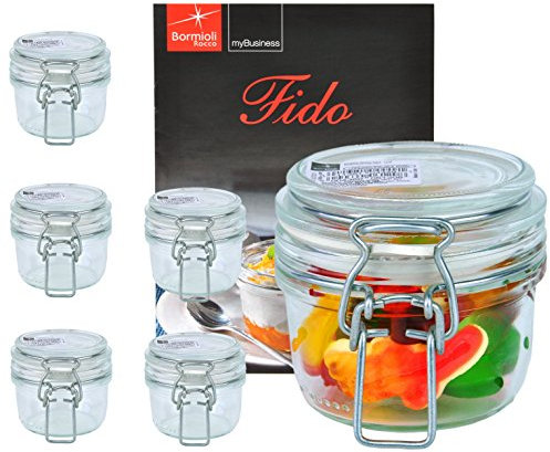 Bormioli Rocco 6er Set Drahtbügelglas FIDO, 125 ml, Einmachglas mit Bügelverschluss, inkl. Rezeptheft