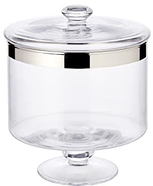 EDZARD Bonbonnière Erik en cristal soufflé à la bouche avec bord en platine élégant, hauteur 19 cm, diamètre 15 cm, avec couvercle amovible