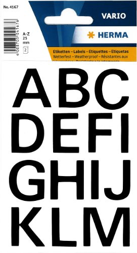 HERMA Letters 25mm A-Z Weatherproof Film Black 2 Sheets selbstklebendes Etikett - Selbstklebende Etiketten (25 mm, 2 Blätter)