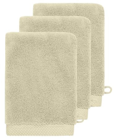 Sensei Maison - 3 Gants de Toilette Zéro Twist 560 g/m² SENSOFT - 16x22 cm - Ficelle