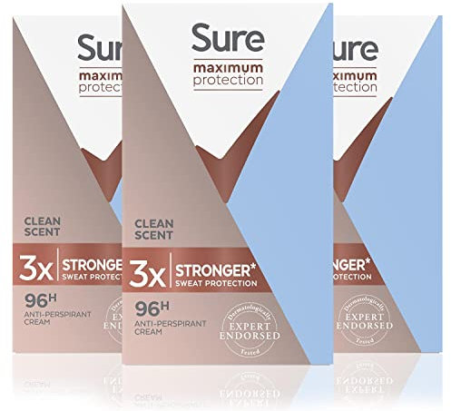 Sure Maximum Protection Clean Scent Antitranspirant-Deocreme, 3er Pack (3x45ml)