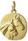CLEVER SCHMUCK Goldener Damen Anhänger Pferd als Medaille 16 mm 2 Pferdeköpfe teilmatt ein Pferdekopf matt und der das andere Pferd glänzend 333 Gold 8 kart im Schmucketui