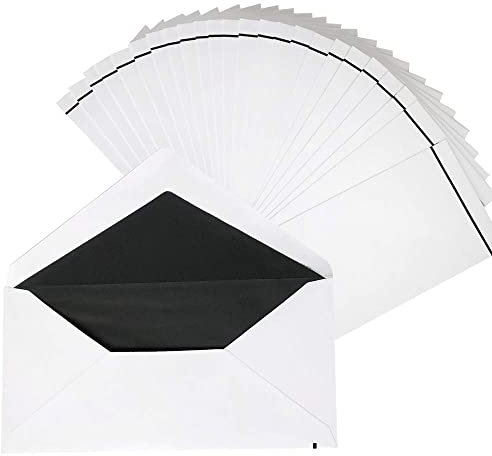 Paper24 25 Trauer Briefumschläge Din lang in Weiß mit 2 mm Balken und schwarzem Seidenfutter, 100g mit Dreieckslasche, feuchtklebend