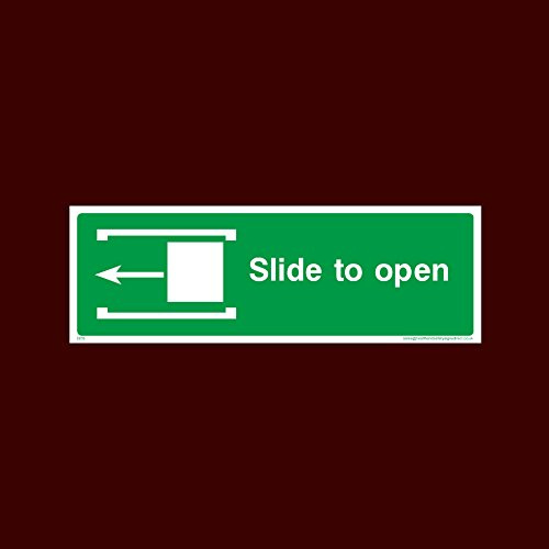 Slide to open Left Sticker/Self Adhesive Sign - Fire, Push Bar/Pad, Disabled Fire Exit, Assembly, Break Glass, Lift - (EE16)