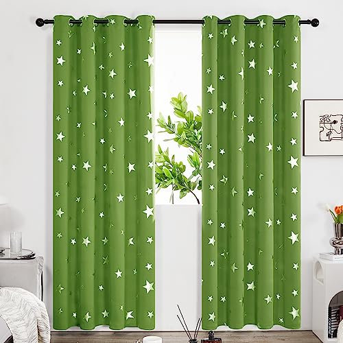 Deconovo Blickdichte Vorhänge für Wohnzimmer, Gardinen Fenster Sonnenschutz, Vorhang Modern mit Muster Sterne, 245x140 cm(HöhexBreite), Apfelgrün, 2er Set