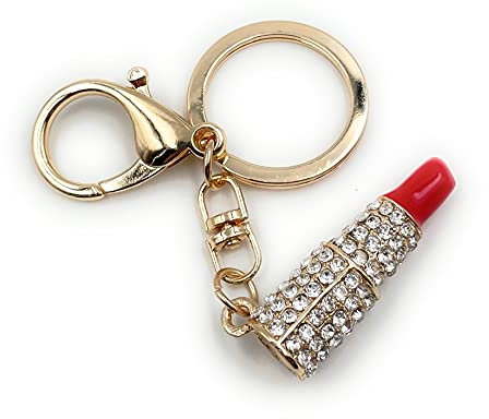 Onwomania - -Lippenstift Gold Glitzer Schlüsselanhänger - Metall Glücksbringer ideal als Geschenk z.B. für den besten Freund, die beste Freundin, Mama - Für Männer, Frauen & Kinder