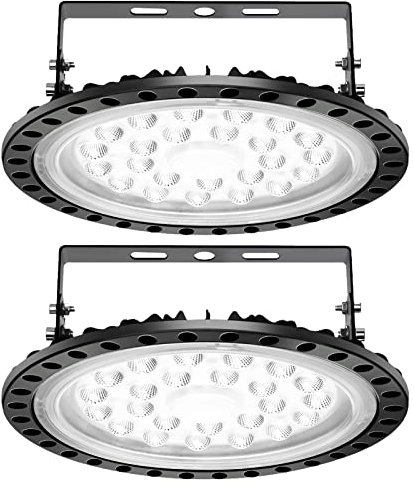 Papasbox UFO High Bay Light,2 x 100W LED UFO 6000K-6500K Proyector LED de iluminación 120° LED Proyector exterior interior industrial Foco para garaje taller gimnasio