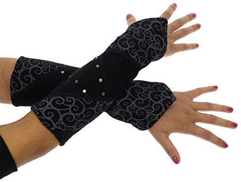 Kunst und Magie Damen Armstulpen aus Fleece Stulpen Handwärmer Handschuhe Boho, Farbe:Black/Schwarz
